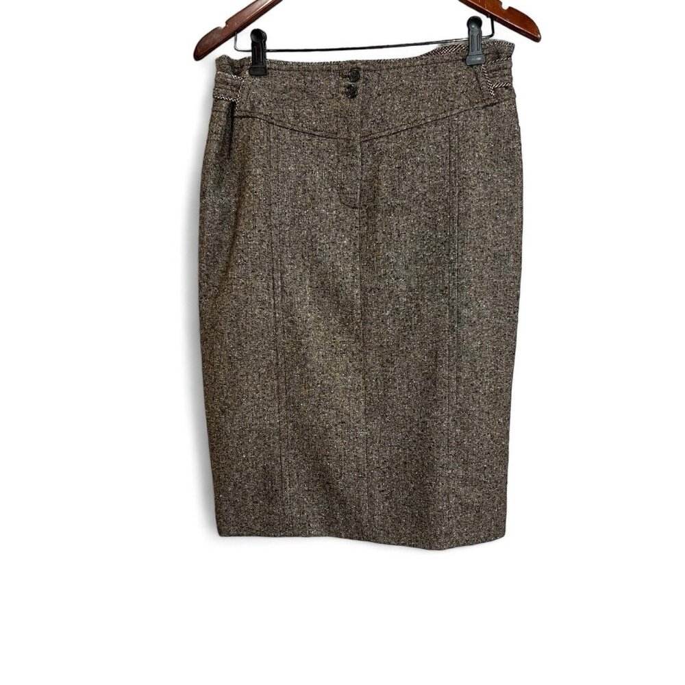 Olsen Europe Womens Skirt Brown Pencil Cut Zipper Wool Blend